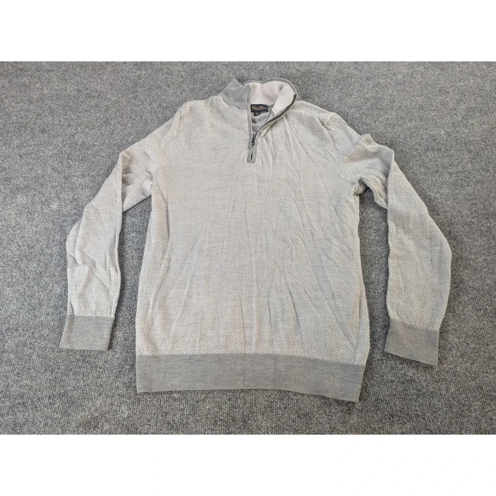 Brooks Brothers Wool Sweater Mens Large Light Gray  100% Merino Wool 1/4 Zip